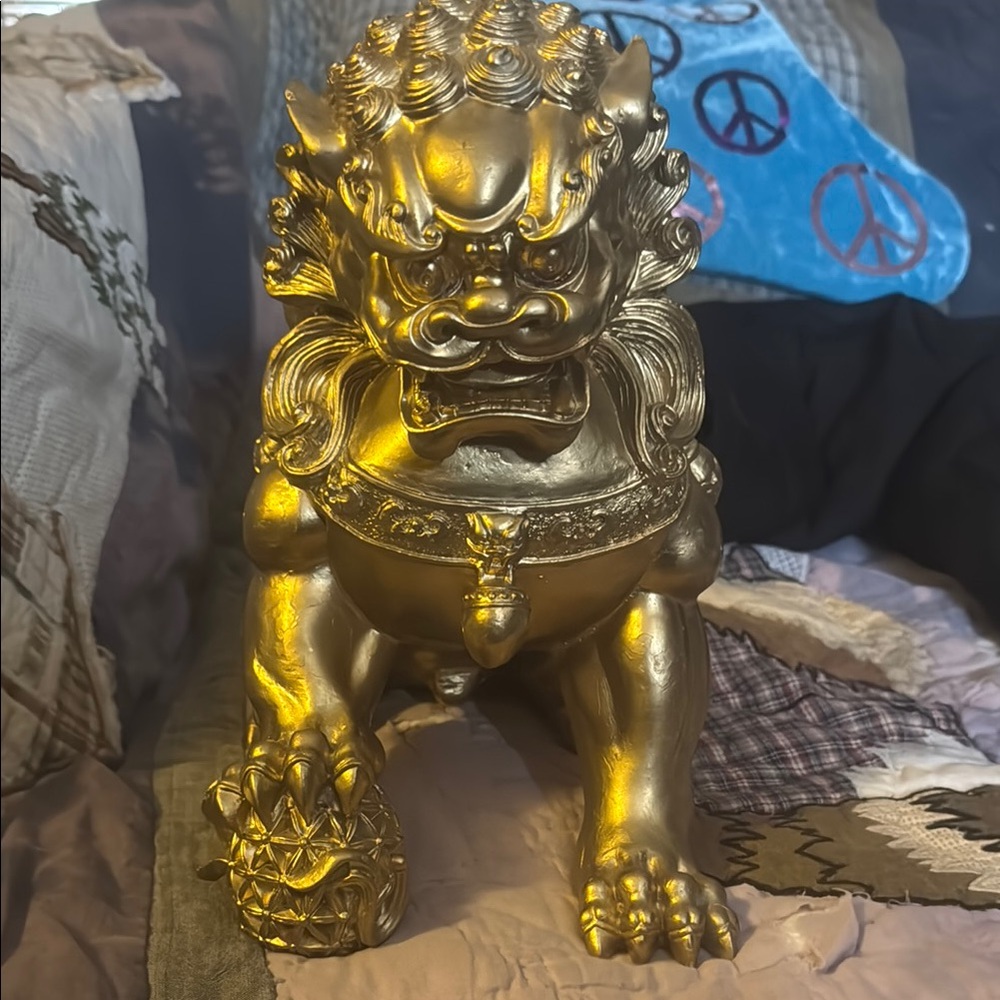Gold Foo Dog Statue